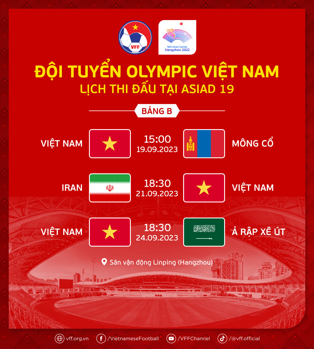 Lịch thi đấu của đội Olympic Việt Nam tại Asiad 19